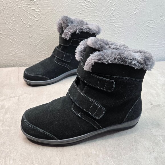 Orthofeet Florence Boots 8.5 Wide Black Suede Fur Lined Comfort Winter Booties - Picture 1 of 10